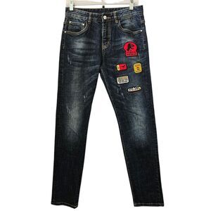 Frankie Morello Jeans Mens sz 29x30.5 GF European Patches Distressed Dark Grunge